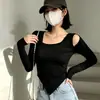 Top Corto Ajustado Irregular de Otoño e Invierno para Mujer, Ropa Interior Sexy de Deseo Puro, Camiseta de Manga Larga de Diseñador