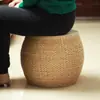 Taburete de Asiento Tejido de Paja para el Hogar, Taburete para Cambiarse los Zapatos, Taburete Redondo de Tatami, Taburete Bajo para Sala de Estar, Banco de Madera Maciza, Taburete de Sofá, Taburete Pequeño, Taburete