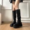 Botas Longas de Solado Grosso Estilo Britânico Retrô para Mulheres 2025 Novas Botas Longas Emagrecedoras Outono e Inverno Botas de Cavaleiro