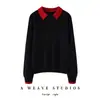 Suéter de punto de cachemira 100% puro estilo universitario con solapa, dos piezas falsas, nuevo color bloqueado para mujer, otoño e invierno, jersey versátil