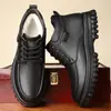 Zapatos de Algodón para Hombre Estilo Papá Zapatos de Cuero Casuales Cálidos con Felpa para Hombre Antideslizantes con Cordones Zapatos de Cuero para Hombre