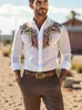 Marca Americana Retrô Tendência Camisa de Manga Longa Masculina Estilo Cowboy Ocidental Casual Gola Lapela Slim Fit Personalidade Roupa Masculina Transfronteiriça