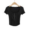 Camiseta ajustada de manga corta con cuello redondo, color puro y moderno, estilo europeo y americano, para mujer, estilo sexy de celebridades de Internet.