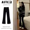 [Elástico] Jeans negros micro acampanados para mujer otoño e invierno Nuevo versátil de cintura alta Estilo americano gris ahumado Adelgazantes de pierna ancha