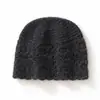 Gorro de Cachemira para Mujer 100% Cachemira Pura Ganchillo Calado Flor Baotou Cara Pequeña Cálido Encaje Flor Tejido