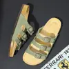 Suministro del Fabricante Nuevas Pantuflas con Suela de Corcho para Hombre Sandalias Retro de Ante Mate con Doble Hebilla