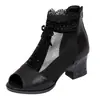 Novos sapatos de dança de verão, sapatos femininos respiráveis com biqueira aberta em malha, sapatos para dança em quadrado, sandálias transfronteiriças europeias e americanas, sapatos de salto único para adultos