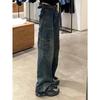 Jeans de Ferramentas Estilo Americano High Street Tamanho Grande para Mulheres Primavera e Outono Meninas Cheinhas Soltos Emagrecedores Cintura Alta Perna Reta Larga Calças