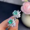 Anel de Esmeralda Natural Pedra 6*6mm, Tamanho Ajustável, Não Precisa Ser Dimensionado para Caber na Circunferência do Dedo, Cravação em Prata S925, Acabamento Fino, Processo de Galvanoplastia