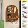Prateleira de Armazenamento em Painel Perfurado Cor Nogueira Formato de Madeira Maciça Entrada da Porta da Parede Prateleira Decorativa de Exibição Atrás da Porta