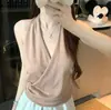 Elegante y chic top sin mangas de cuello halter para mujer, nuevo modelo de verano, cuello en V que estiliza la cintura, moderno, versátil, sencillo, top ligero
