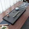 Bandeja de té de piedra negra y dorada, bandeja de té para oficina, mesa de té con juego de té incorporado, juego de té Kung Fu, bandeja de té con sistema de drenaje, juego de té completo