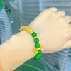 Báculo Vajra Cien Bendiciones Tubo Curvo Pulsera de Calcedonia Verde Método Antiguo Oro de Arena Cuentas Redondas Chapado en Cobre Dorado Joyería de Mano Retro Estilo Nacional para Mujer