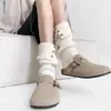 Polainas de punto JK estilo japonés acampanadas, con abertura, abotonadas, a rayas, mangas térmicas de lana para piernas, calcetines blancos para piernas para mujer