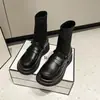 Elegantes botas de moda negras para mujer, nuevas botas cortas de suela gruesa para otoño e invierno, mocasines de estilo británico, botines tipo calcetín elásticos de punto