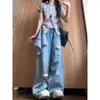 Jeans de mujer modernos y elegantes con bordado de estrella tipo patchwork, diseño de pierna ancha recta holgada para otoño