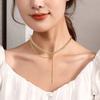 2022 nuevo collar de cadena de costura geométrica de acero de titanio para mujer, moda, doble borla, accesorios de ropa, joyería comodín al por mayor