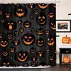Cortina de ducha de calabaza de Halloween Cortina de ducha de calabaza malvada Cortina de ducha de otoño negra Decoración de baño Tejido lavable y duradero
