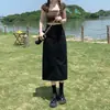 Falda de Mezclilla Negra de Cintura Alta con Abertura para Mujer Verano 2024 de Longitud Media que Cubre la Cadera Adelgazante de Cadera Falda Recta de Línea A