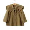 Casaco Feminino de Cashmere Dupla Face 2025 Novo Outono e Inverno Estilo Coreano Lã Médio e Grande Casaco de Lã Infantil com Laço