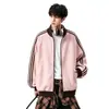 Sudadera cárdigan de punto gofre deportivo estilo americano, unisex, nueva colección de otoño, corte holgado, chaqueta casual a rayas con cuello alto