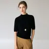 Tejido de Punto 100% Cachemira Pura de Manga Corta para Mujer, Suéter de Cuello Alto Medio Ajustado para el Trabajo, Prenda Base, Stock Listo de Fábrica