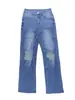 L029 Calça Jeans Flare Rasgada de Cintura Alta para Mulheres, Calça Flare Branca Vintage Desgastada, Jeans Reto Retro para Mulheres