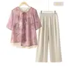 Señora. Traje de verano de Datang para mujeres de mediana edad y mayores, moda de verano, camiseta de gasa de manga corta estilo occidental para abuelas