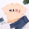Spot 2023 Nuevo Amazon Día de la Independencia Bandera Americana MAMA Estampado Camiseta Casual de Manga Corta con Cuello Redondo para Mujer