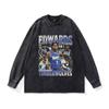 Camiseta Edward Waltz Estrella Americana Calle Hip-Hop Marca de Moda Retro Estampado Desgastado Lavado Transfronterizo Holgada Mangas Largas