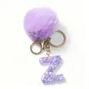 Llavero Colgante de Resina Morado con Pompón, Letra 26, Superventas Transfronterizo, Colgante Pequeño para Mochila para Novia y Mejor Amiga