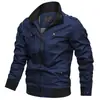 Jaqueta Masculina Casual de Cor Sólida para Outono, com Bolsos com Zíper, Gola Alta, Tamanho Grande, Algodão Puro Fino, Transfronteiriça Amazon