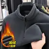 Sudadera de Forro Polar de Doble Cara de 600g con Cuello Alto y Media Cremallera, Parte Superior Gruesa Cálida de Forro Polar de Color Sólido para Hombre de Otoño e Invierno