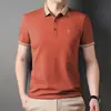 Camisa Polo de Seda Gelada de Manga Curta para o Verão de 2025 Nova Camiseta Casual de Alta Qualidade com Gola Reversível para Homens Jovens e de Meia-Idade