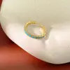Anel redondo fino aberto cravejado com zircônia, banhado a ouro 18k real, toque de nicho de alta qualidade, joia requintada de luxo leve