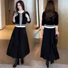 Vestido de punto coreano con diseño de dos piezas falso, falda plisada elegante y estilizada, vestido largo elegante y alargador