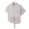 Camisa de Manga Corta Drapé Anti-Arrugas de Alta Calidad para Hombres y Mujeres, Verano Limpia a Rayas Versátil Camisa Casual para Atar