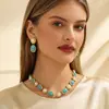 Conjunto de Collar y Aretes de Perla Turquesa Retro Conjunto de Joyería de Lujo Ligero Europeo y Americano Trabajo Pesado Joyería de Comercio Exterior Fábrica Venta al por Mayor