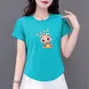Prosperidade no Comércio Exterior Transfronteiriço, Ano do Serpente, Camiseta Estampada de Manga Curta Redutora de Idade para Mãe, Blusa Solta para Mulheres de Meia-Idade e Idosas