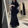 Ph59830 Daai Mei Yiyuan 2025 Nuevo Suéter Chaqueta Falda Negra de Cintura ceñida para Otoño e Invierno Aspecto Moderno y Adelgazante