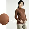 [Personalizado] Ropa de maternidad, camiseta de polar de doble cara, otoño e invierno, cuello alto medio, estilo popular, que cubre la barriga, adelgazante y diseño arrugado