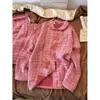 Pijama de Gaze de Algodão Rosa Xadrez Estilo Coreano para Meninas, Novo Conjunto de Roupa de Casa de Algodão Puro Amigo da Pele para Mulheres, Primavera e Outono de 2026, Adequado para Usar Fora