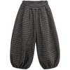 Calça de Lã Changguo para Meninos, Nova Coleção de Inverno Estilo Coreano Calça Lanterna para Crianças, Calça Xadrez com Lã Integrada para Crianças Pequenas