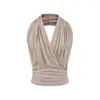 Estilo Europeo y Americano Sexy Escote en V Halter Espalda Descubierta Chaleco Tirantes Verano Nuevo Cintura Delgada Color Sólido Top Sexy para Mujer