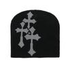 Gorro de Malha Y2K Transfronteiriço Cruz Chapéu Jacquard Masculino Chapéu Hip-hop Europeu e Americano Chapéu Street Moderno para Esportes ao Ar Livre