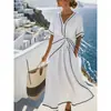 Vestido Cruzado de Cuello Redondo sin Mangas con Bloques de Color, Holgado, Adelgazante, Estilo Europeo y Americano, Vestido Largo sin Mangas con Diseño de Retazos
