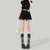 Shorts Jeans Preto Ykk para Mulheres com Bordas Desfiadas, Cintura Alta, Novo Estilo Verão 2025, Corte Amplo em A, Hot Pants Emagrecedor