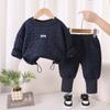 Conjunto de Moletom Acolchoado Espesso com Forro de Lã para Bebê Menino Novo Conjunto Casual de Inverno Quente para Crianças Pequenas e Médias Roupas Infantis da Moda
