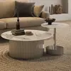 Conjunto de Mesa de Centro Redonda de Aço Inoxidável Estilo Italiano com Base de Ardósia, Minimalista Natural Pedra Ultra-Cristalina Sala de Estar Mesas de Centro Redondas Grandes e Pequenas e Mesas de Apoio