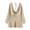 Comércio Exterior Transfronteiriço Roupas Femininas Primavera 2026 Estilo Europeu e Americano Textura de Cetim de Seda Vestido com Costas Abertas e Alças de Amarrar para Mulheres F612097